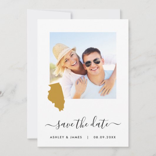 Illinois Map Wedding Save the Date Card (Voorkant)