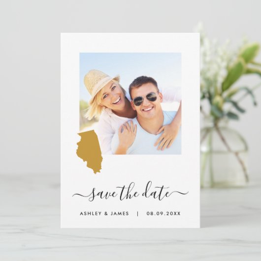 Illinois Map Wedding Save the Date Card (Staand voorkant)