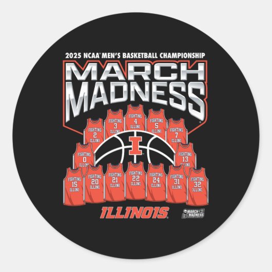 Illinois March Madness 2025 Heren Sketll Nil  Ronde Sticker (Voorkant)