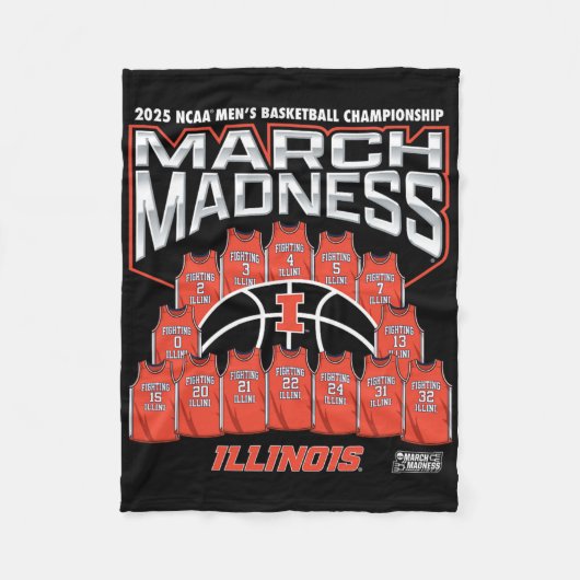 Illinois March Madness 2025 Men's Sketll Nil Fleece Deken (Voorkant)