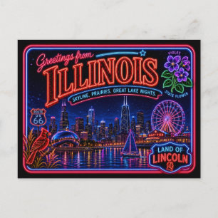 Illinois Neon Staat Retro Vintage Briefkaart