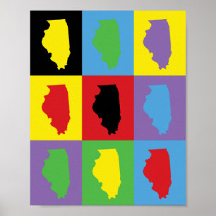 Illinois Pop Art Meerkleurige Staats trots Poster