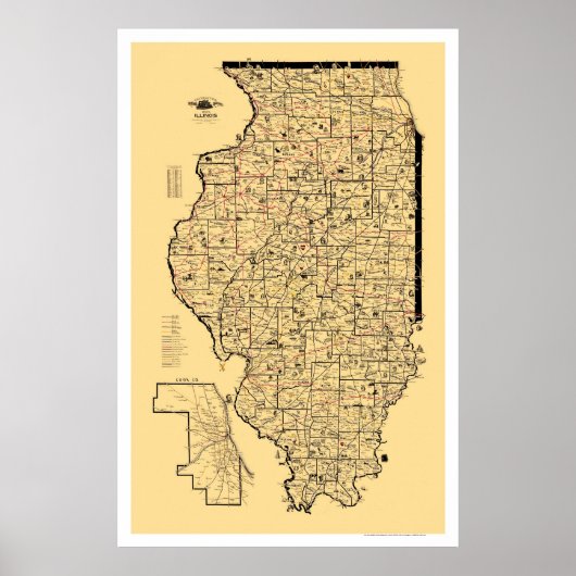Illinois Railroad Map 1897 Poster (Voorkant)