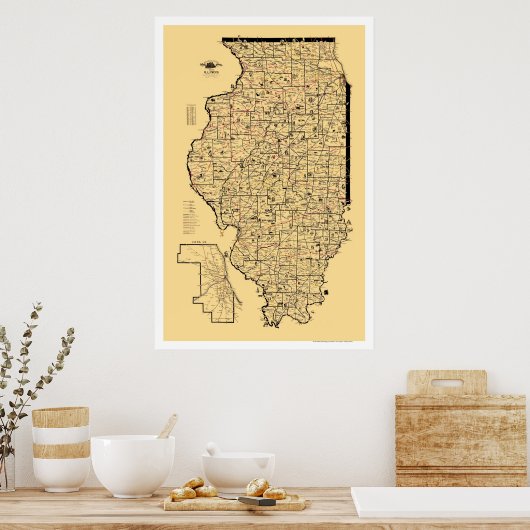 Illinois Railroad Map 1897 Poster (Keuken)