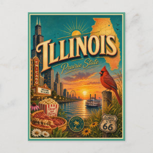 Illinois Retro Reis Souvenir Prentbriefkaart Briefkaart