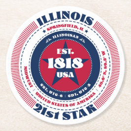 Illinois Rood Wit Blauw Typografie Ronde Kartonnen Onderzetter