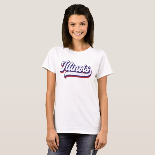 Illinois Rood Wit en Blauw  Script T-Shirt (Voorkant volledig)
