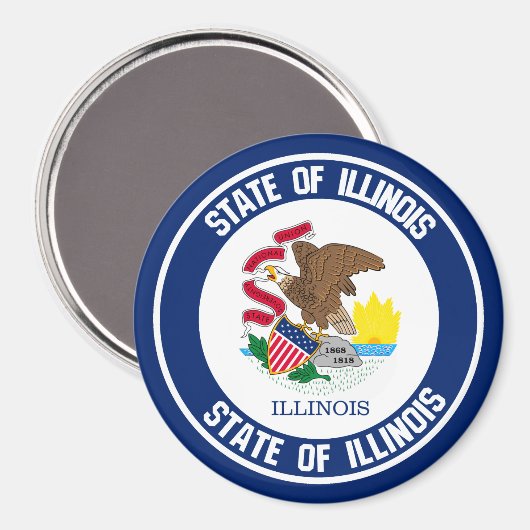 Illinois Round Emblem Magneet (Voorkant / Achterkant)