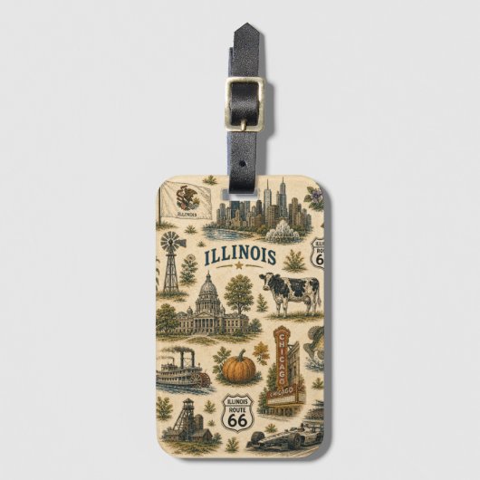 Illinois Route 66 Bagage Skyline Bagagelabel (Voorkant (verticaal))