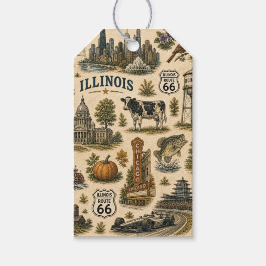 Illinois Route 66 Cadeaubadge Skyline Cadeaulabel (Voorkant)