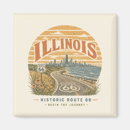 Illinois Route 66 Chicago Historische Wegreis Magneet (Voorkant)
