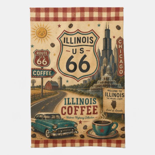 Illinois Route 66 Coffee Diner Wegcharme Theedoek (Verticaal)