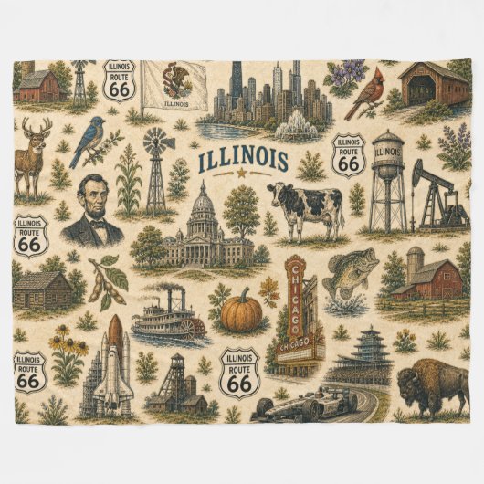 Illinois Route 66 Gezellige Skyline Fleece Deken (Voorkant (Horizontaal))