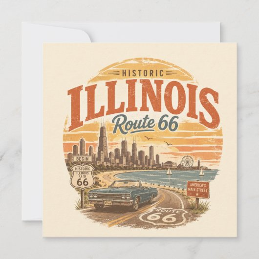 Illinois Route 66 Meerfront Reisnotities Kaart (Voorkant)