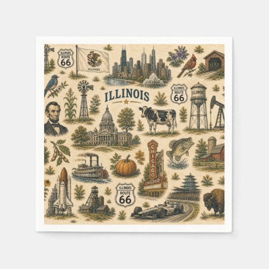 Illinois Route 66 Tafel Skyline Servet (Voorkant)