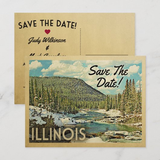 Illinois Save the Date Mountains River Snow Aankondigingskaart (Voorkant / Achterkant)