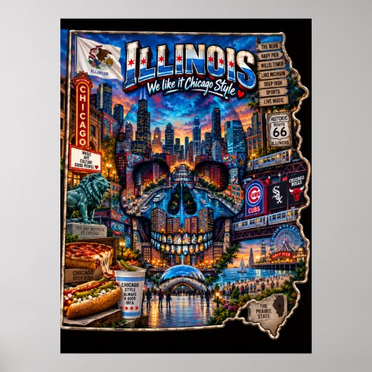 Illinois Schedel Kunstprint | State of Mind Poster (Voorkant)