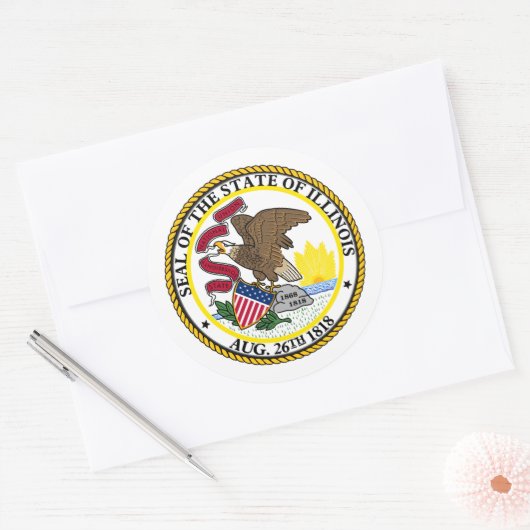 Illinois Seal, Illinois Ronde Sticker (Envelop)