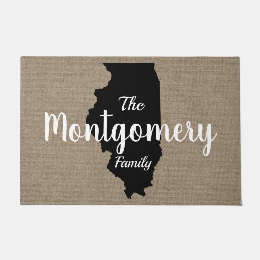 Illinois Silhouette en Faux Burlap Hand Lettering Deurmat (Voorkant)