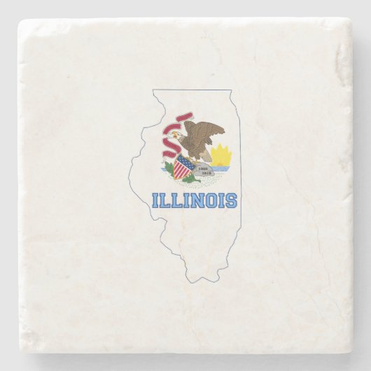 Illinois Silhouette Map - Vlag van de Staat Stenen Onderzetter (Voorkant)