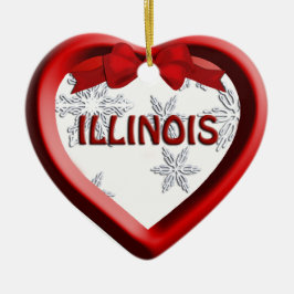 Illinois Snowflake Heart Kerstmis Keramisch Ornament