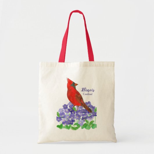 Illinois Souvenir Bird Kardinaal Paarse Violets Tote Bag (Voorkant)