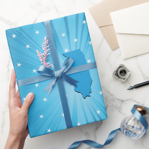 Illinois Staat Silhouette Blauwe Sterrenexplosie Cadeaupapier