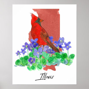 Illinois Staatsvorm Kardinaal Paarse Hout Viooltje Poster