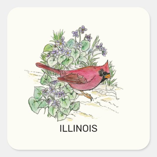 Illinois state bird and flower vierkante sticker (Voorkant)