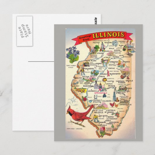 Illinois State Map Briefkaart (Voorkant / Achterkant)