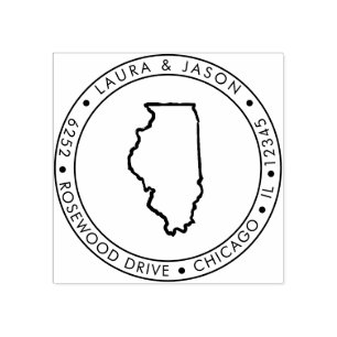 Illinois State Map Return Address Wood Art Stamp Rubberstempel