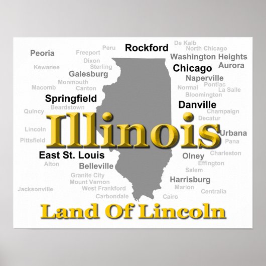 Illinois State Pride Map Silhouette Poster (Voorkant)