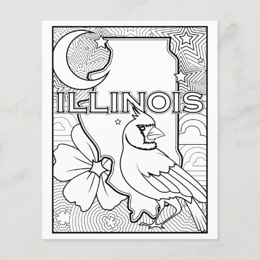 Illinois State Vorm Vogel Bloem Kleurplaat Flyer (Voorkant)