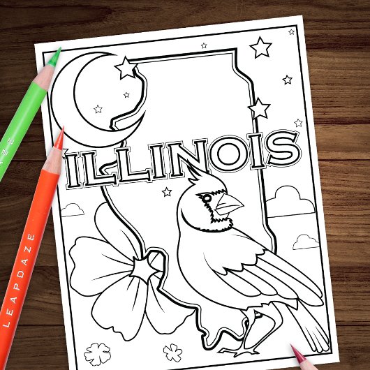 Illinois State Vorm Vogel Bloem Kleurplaat Flyer