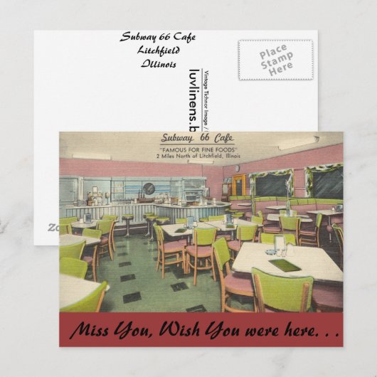 Illinois, Subway 66 Cafe, Litchfield Briefkaart (Voorkant / Achterkant)