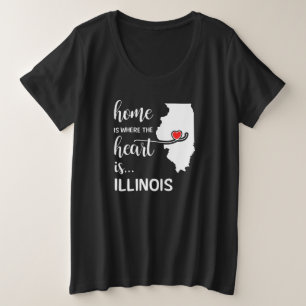 Illinois thuis is waar het hart ligt grote maat t-shirt