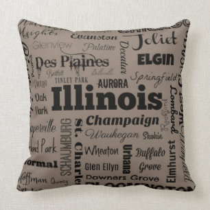 Illinois typografie gooit kussen in taupe en zwart