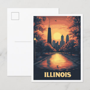 Illinois USA Art Vintage Illustratie Reizen Briefkaart