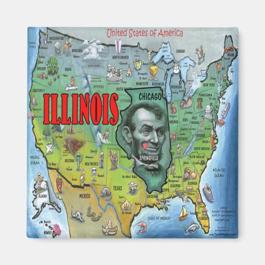 Illinois USA Map Magneet (Voorkant)