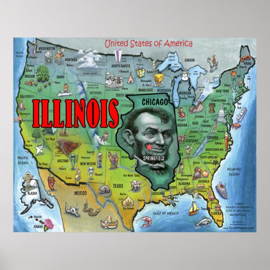 Illinois USA Map Poster (Voorkant)