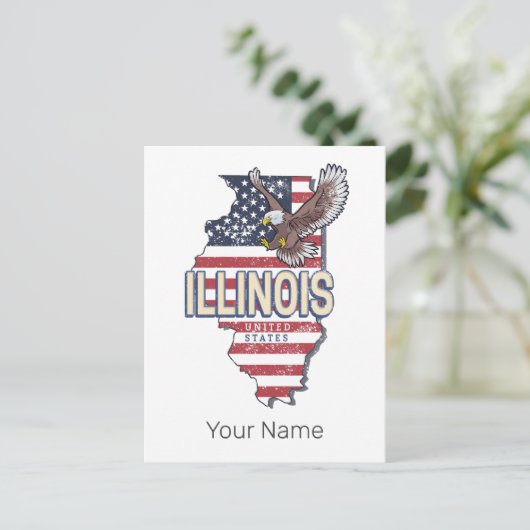 Illinois Verenigde Staten Eagle Retro Kaart  Veren (Staand voorkant)