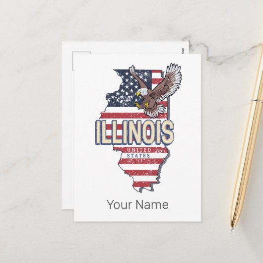 Illinois Verenigde Staten Eagle Retro Kaart  Veren (Voorkant / Achterkant in situ)