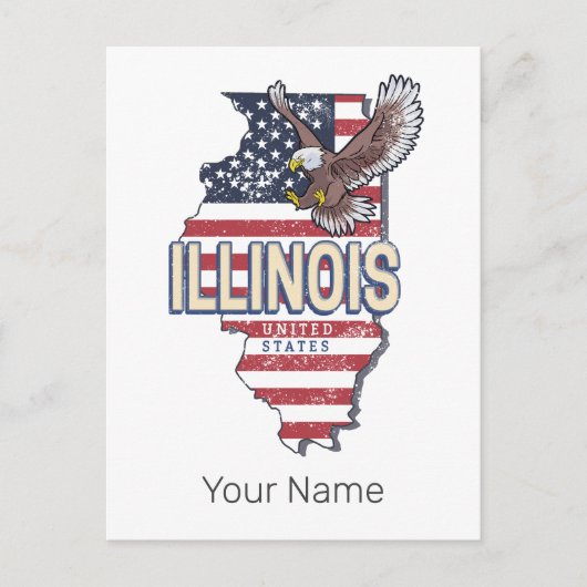 Illinois Verenigde Staten Eagle Retro Kaart  Veren (Voorkant)