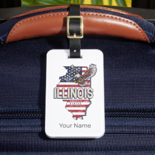 Illinois Verenigde Staten Eagle Retro Kaart Veren Bagagelabel