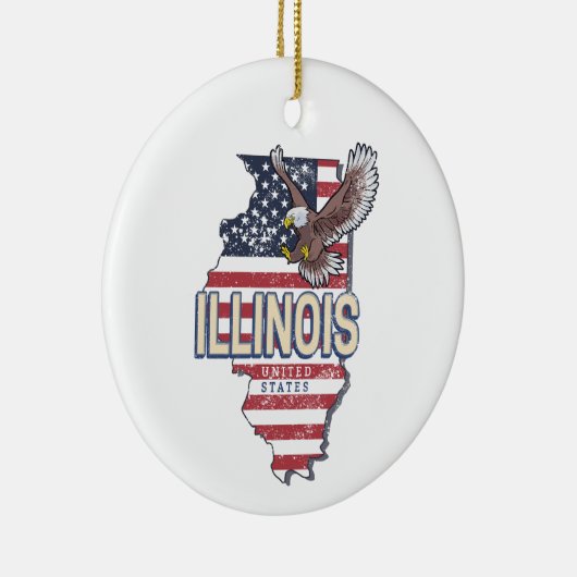 Illinois Verenigde Staten Eagle Retro Kaart  Veren Keramisch Ornament (Rechts)