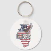Illinois Verenigde Staten Eagle Retro Kaart  Veren Sleutelhanger (Voorkant)