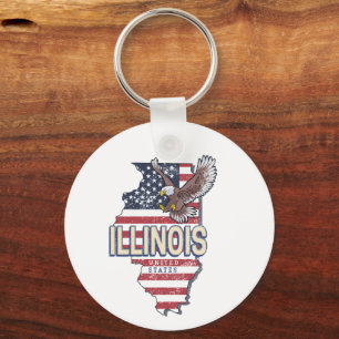 Illinois Verenigde Staten Eagle Retro Kaart  Veren Sleutelhanger