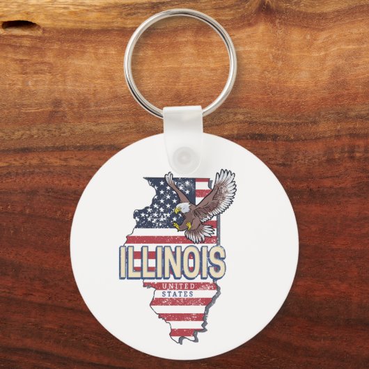 Illinois Verenigde Staten Eagle Retro Kaart  Veren Sleutelhanger (Voorkant)