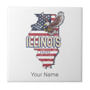 Illinois Verenigde Staten Eagle Retro Kaart  Veren Tegeltje