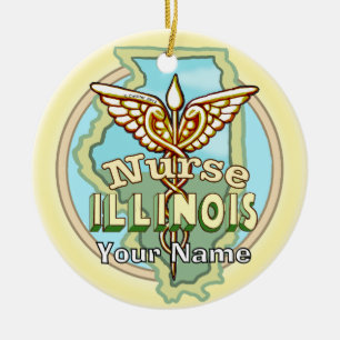 Illinois Verpleegster Caduceus Keramisch Ornament